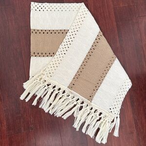 Tan and cream crochet table runner
